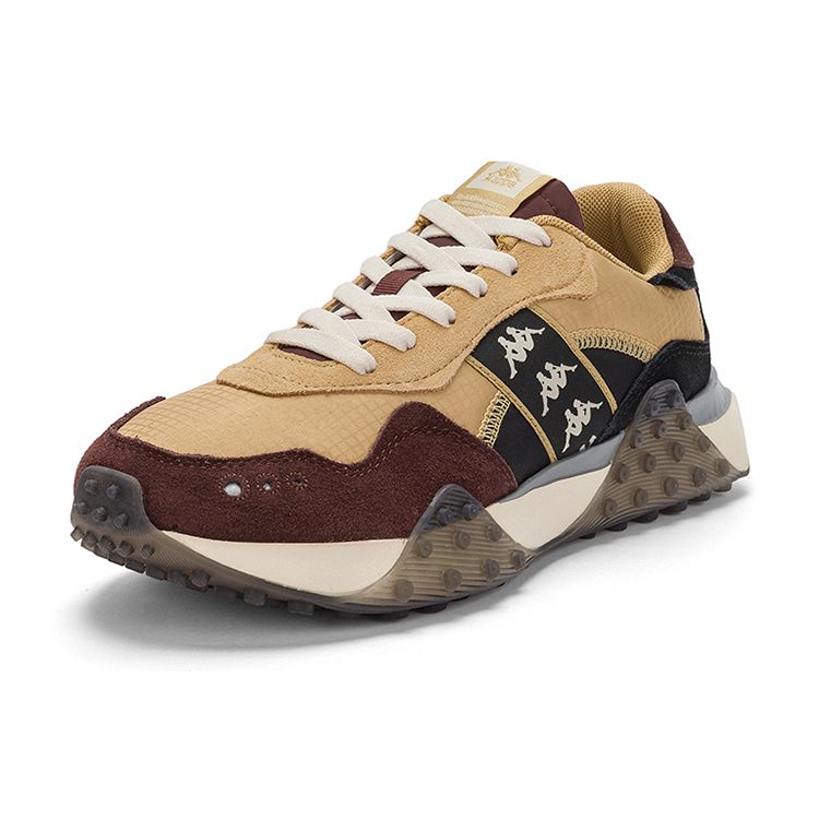Kappa Retro Trainingsstoff Synthetikleder Strapazierfähig Niedrig geschnitten Laufschuhe Unisex Sneaker Gelb Braun Schwarz K0CZ5MM07-210