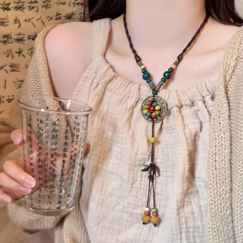 Vintage náhrdelník v bohémském stylu pro dívku, etnický styl, keramický přívěsek s motýlem, náhrdelník, šperk, dárek