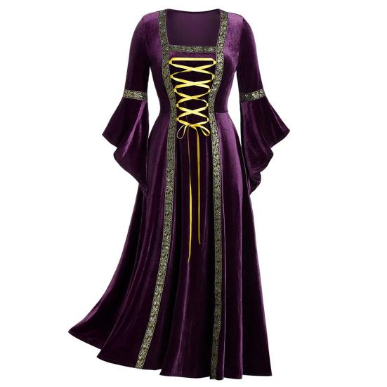 Classic Square Collar High-Waist Lightweight Medieval Cosplay Halloween Maxi Dress Costume