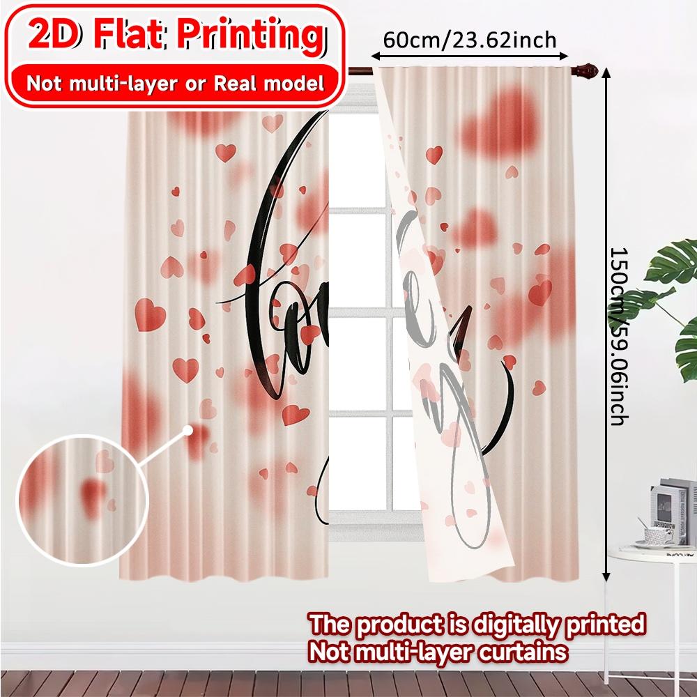 2pcs, 2D FLAT PRINTING Curtains (Without Rod) Love Petals Festival Creative Curtains Versatile Durable Polyester Curtains