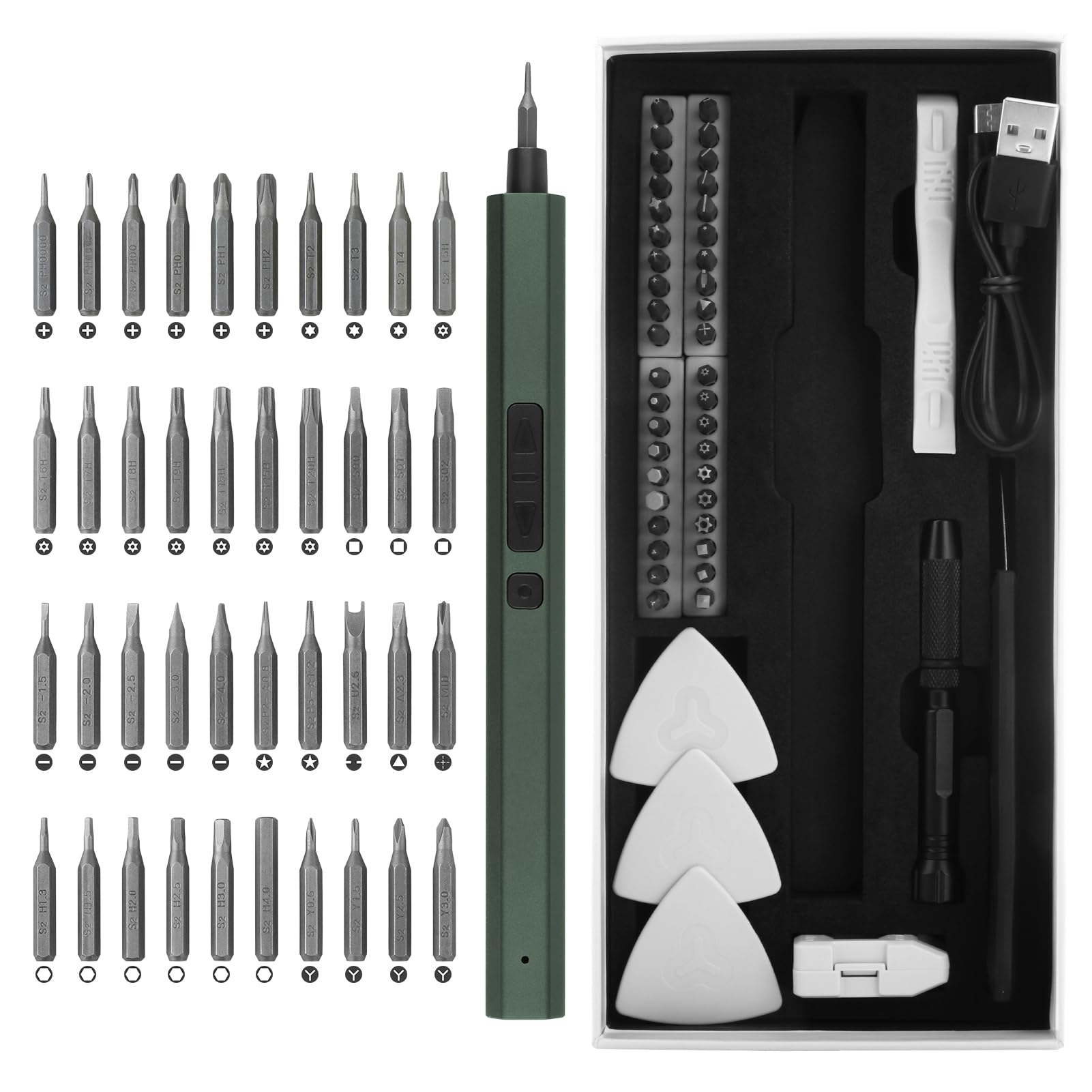 

Precision Electric Screwdriver Set 50 in 1 E1 Max Mini Electric Screwdriver Set with 40 Magnetic Rechargeable Battery for PC Building and Small