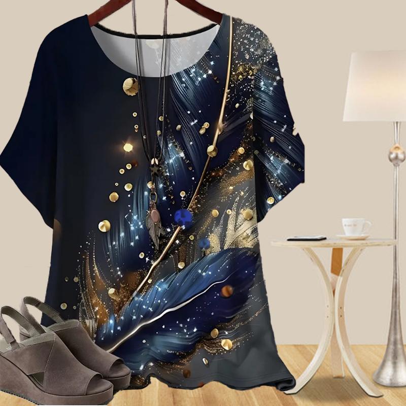 

Женская модная повседневная свободная весенняя рубашка с коротким рукавом, топы с принтом перьев колибри и розы XS синий