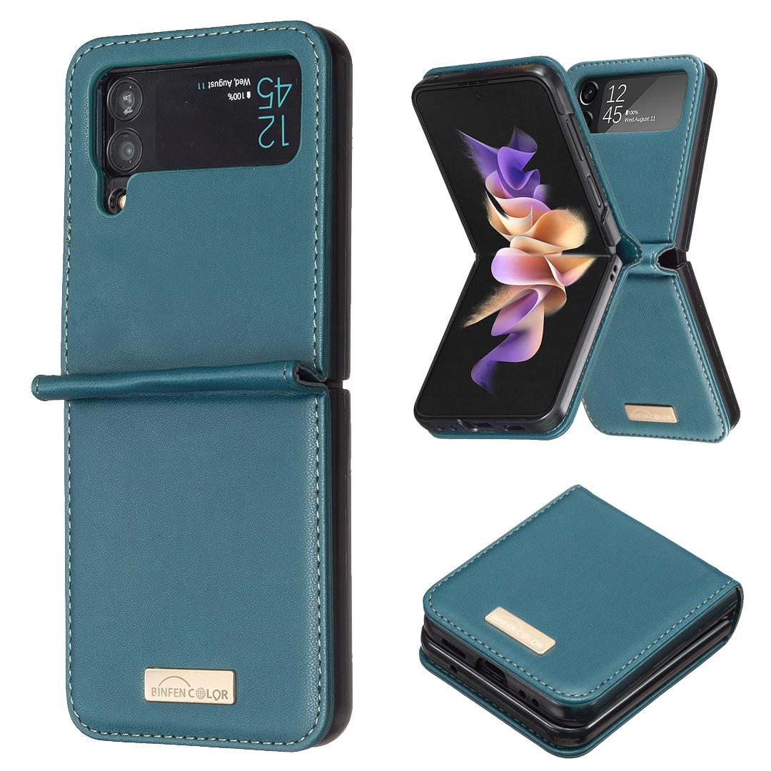 

BINFEN COLOR For Samsung Galaxy Z Flip3 5G Phone Case PU Leather+PC Anti-Scratch Cover Green
