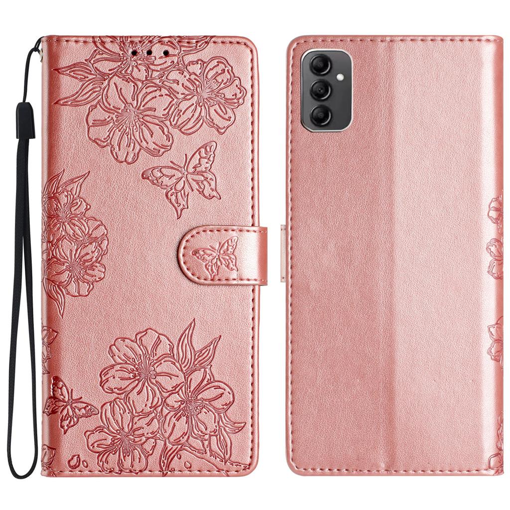 For Samsung Galaxy A14 5G Case Sakura Butterfly Imprint Anti-Scratch PU Leather Phone Cover