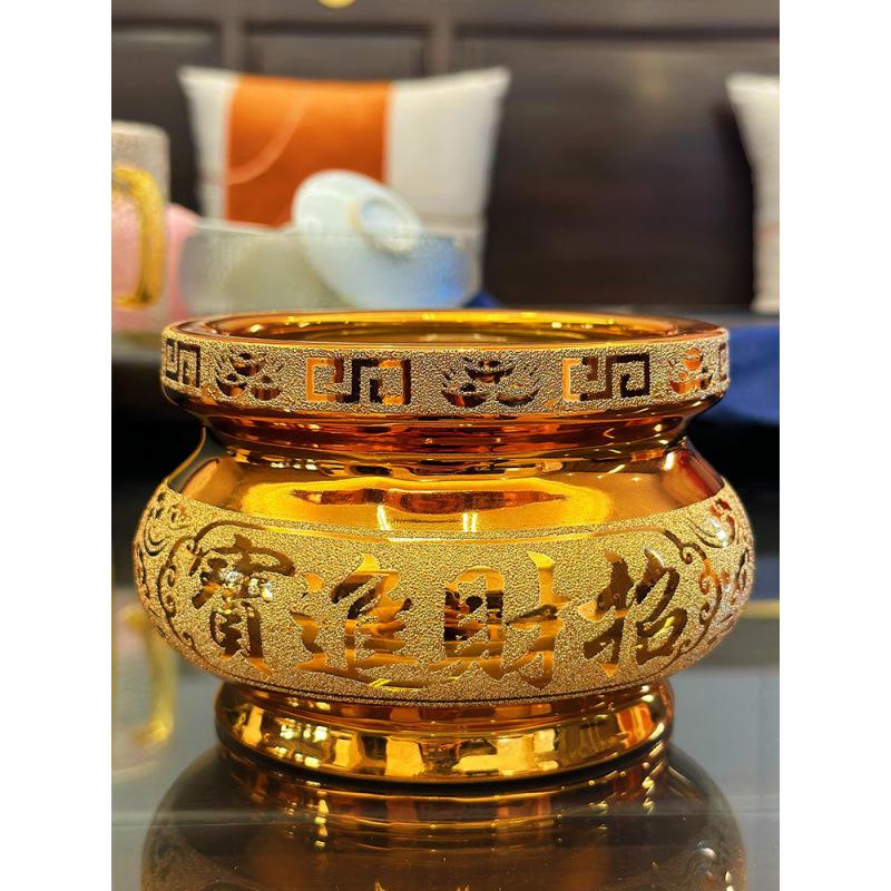 Gold Sand Ceramic Incense Burner for Offerings - God of Wealth Incense Holder, Attracts Wealth & Treasures