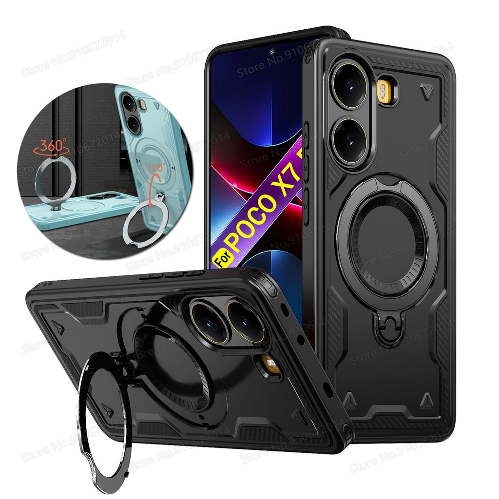 Shockproof Bumper For POCO X7 Pro Magnetic Ring Rotating Folding Bracket Phone Case For POCO F7 Ultra X6 M6 Pro Dual Layer Cover