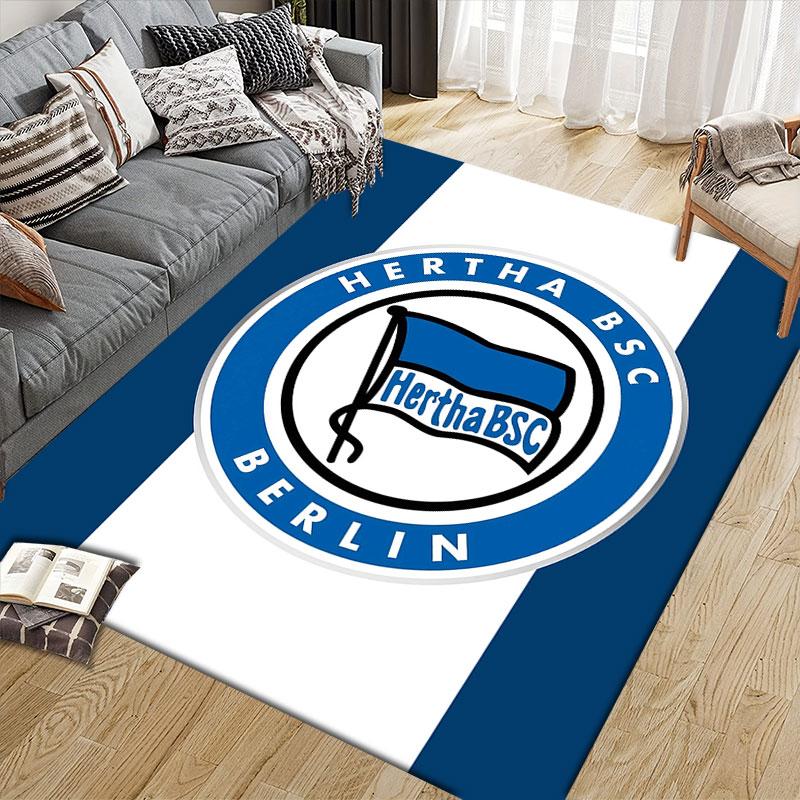 Hertha Logo Flannel Printed Carpet, Home Sofa Decoration for Living Room & Bedroom, Non‑Slip Play Flannel Floor Mat for Game Room