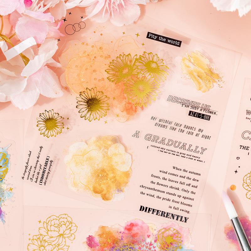 Journal GO 20pcs Artistic Creative PET Flower Stickers Collage Material Decorative Aesthetic Stickers for Scrapbooking Gift Card
