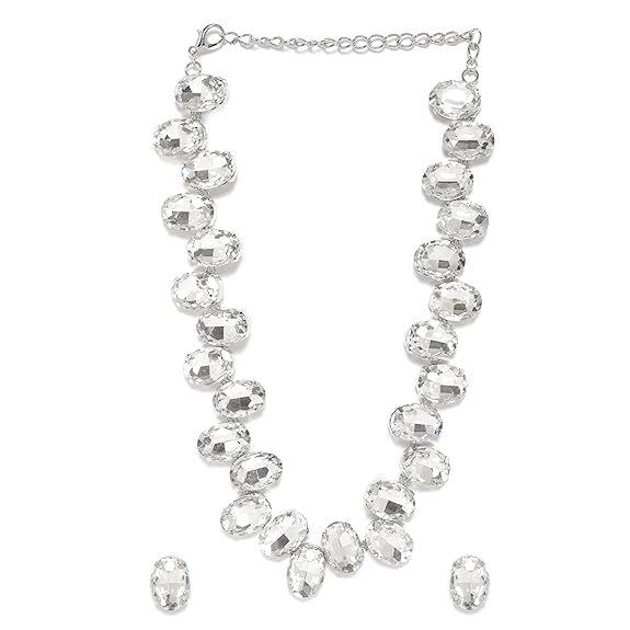 Oxidized Silver/Gold-Plated Artificial Jewelry Set with Crystal & stone Studded with Matching Earrings For Women and Girls