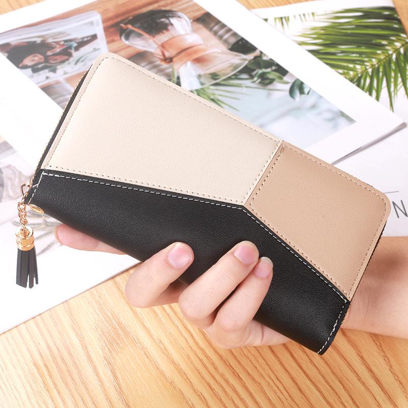 Women's Trendy Color Block Long Clutch Wallet, Large Capacity Zipper, 2020 Style
