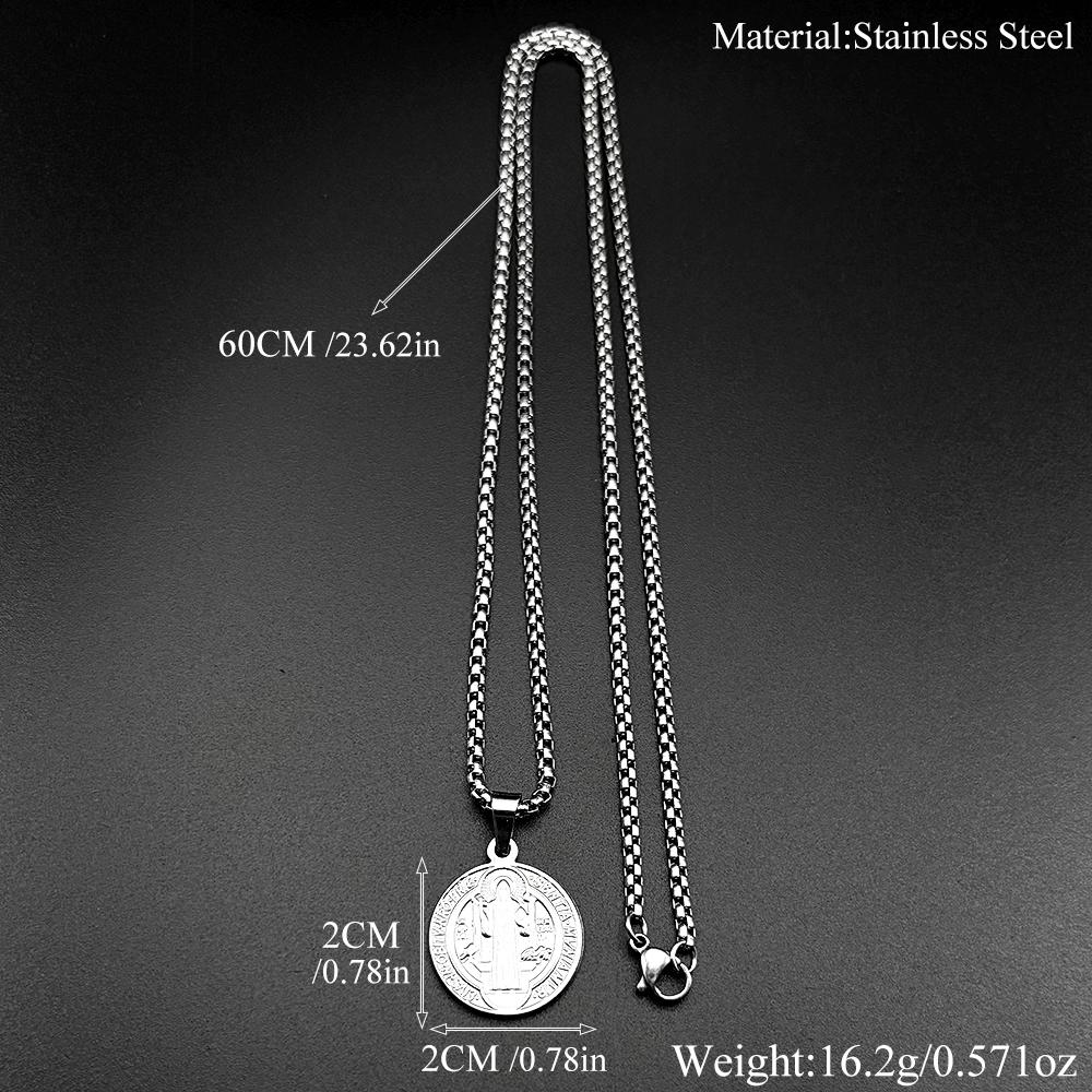 Catholic Saint Benedict Medal Stainless Steel Pendant Necklace for Women Men Gold Color San Benito Chain Necklace Amulet Jewelry