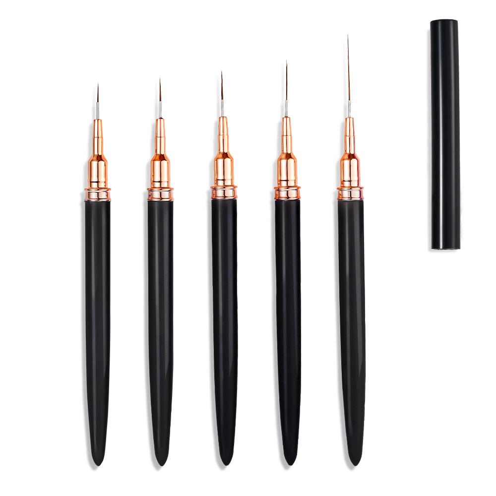 5Pcs 7/9/11/15/25MM Nail Liner Brush Set UV Gel Nail Brushes Kits French Stripe Line Painting Drawing Flower Pen Manicure Tools