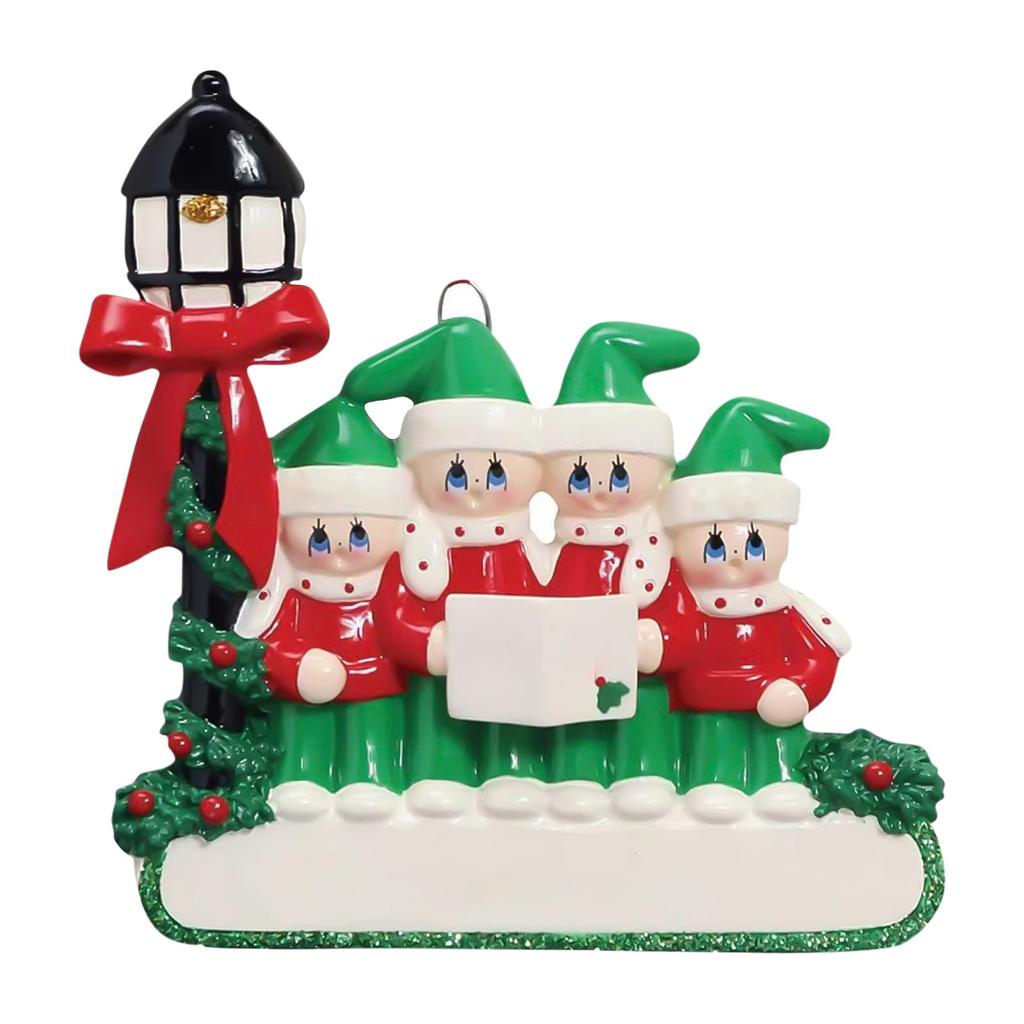 Resin Family Christmas Ornament Holiday Decoration Hanging Pendant for Christmas Tree Festive Home Decor with Lantern and Carolers Design