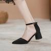 Baotou sandals fairy style 2025 spring new professional pointed high heels one word with thick heel medium heel single shoes