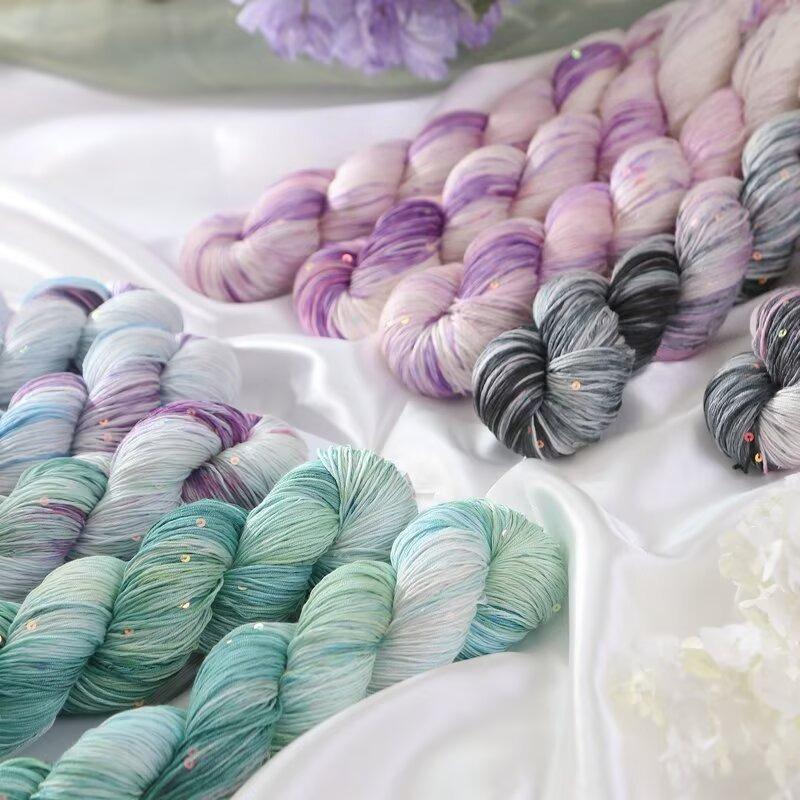 100g/Roll Thin Gradient Color Tencel Sequins Hand-Dyed Lace Yarn for Summer Hand Knitting Crochet Thread for Shawl Scarf 300M