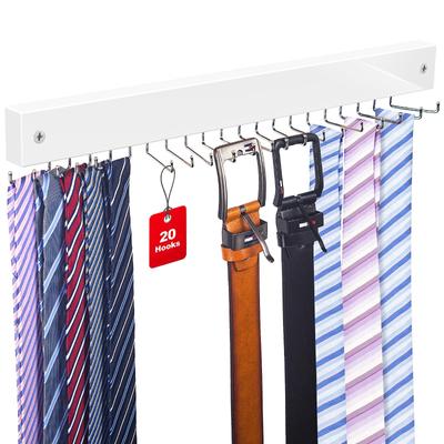 Wall-Mounted Tie Rack, Belt Rack, Men's Tie Organizer with 20 Storage Hooks, Non-Slip, 180° Rotating Tie Holder, Closet/Wall-Mounted Belt Hanger