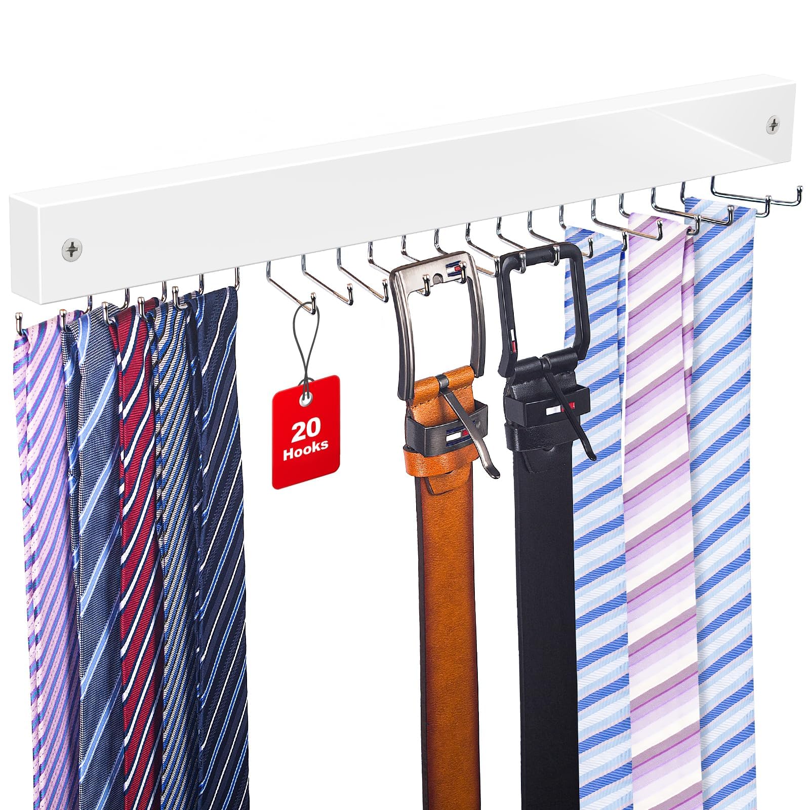 

Wall-Mounted Tie Rack, Belt Rack, Men s Tie Organizer with 20 Storage Hooks, Non-Slip, 180° Rotating Tie Holder, Closet/Wall-Mounted Belt Hanger