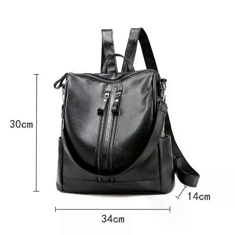 Women's Leather School Backpack, Multifunctional Large Capacity School Bag, Men's Travel Bag, Black