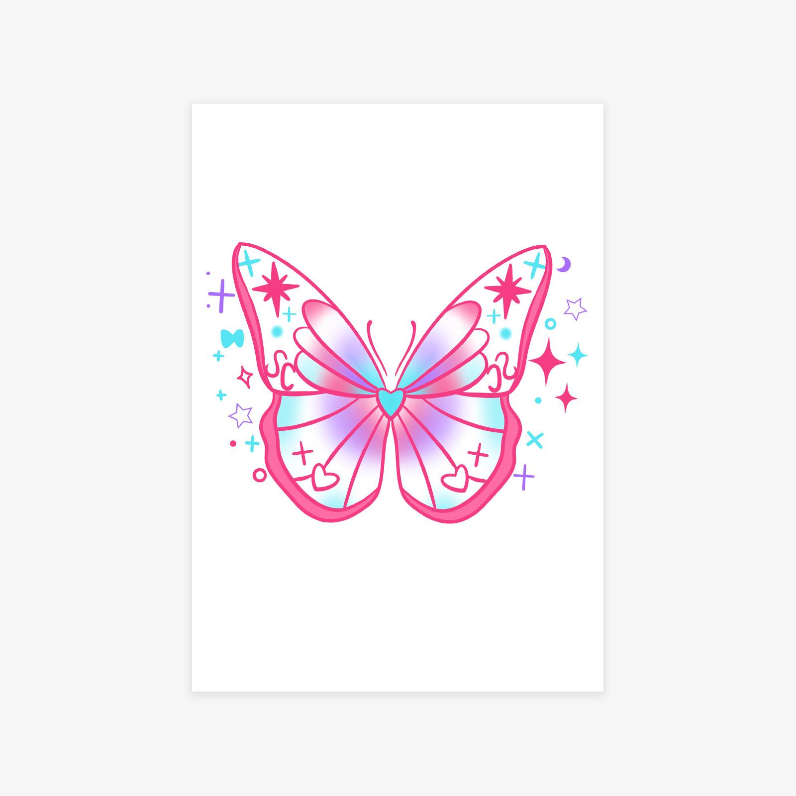 Premium Sense Simple Y2K Wind Babes Dopamine Colored Stars Butterfly Legs Tattoo Stickers 7*10