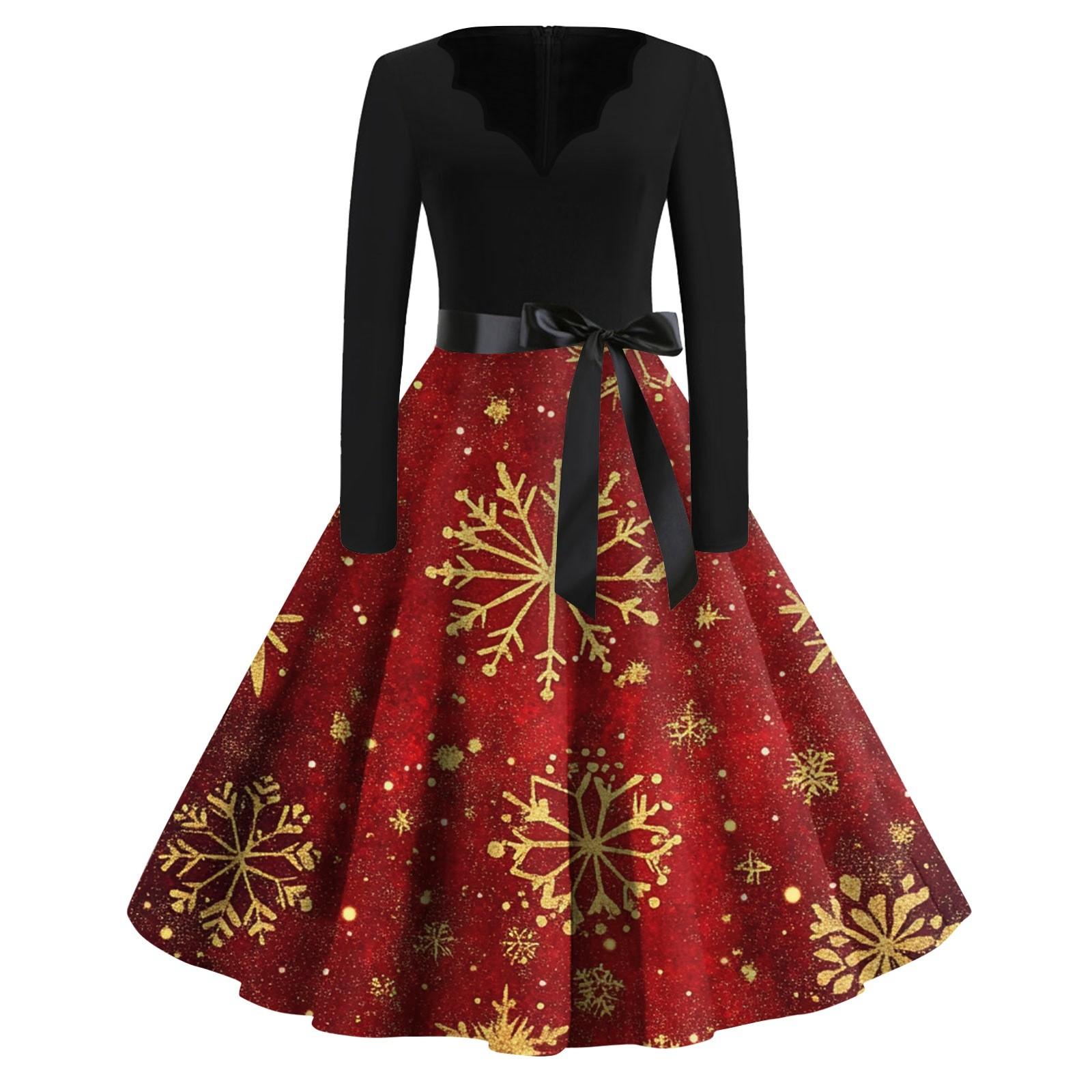 

Женские модные повседневные тонкие рождественские платья с длинным рукавом с v-образным вырезом и принтом XXL жёлтый