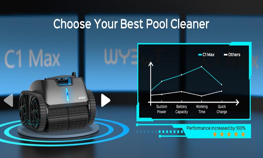 WYBOT C1 MAX Cordless Pool Robot Vacuum with APP, 180-240min Runtime, 3 Cleaning Modes, Wall Climbing, 65W Suction Power, Up To 2152sq.ft Area, Gray