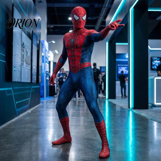 Unisex Superhero Fancy Dress Costume for Kids Adults, Classic Red Blue Zentai Jumpsuit, Halloween Party Suit High Stretch Bodysuit with Mask, Cosplay