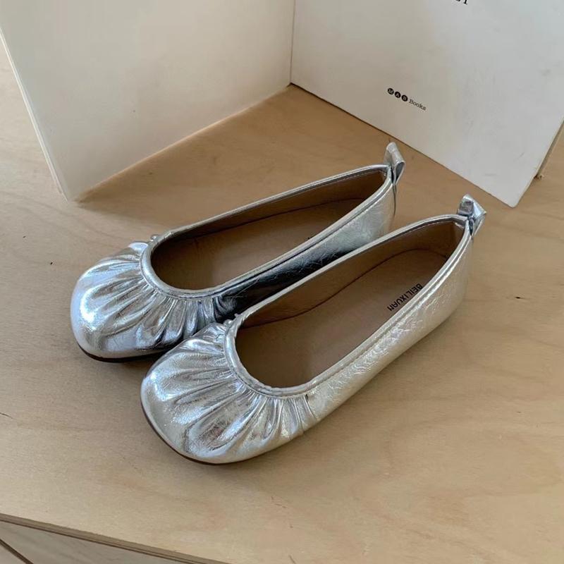 Fashion SUOJIALUN 2025 Autumn Women New Brand Flat Shoes Fashion Pleated Shallow Slip On Single Shoes Soft Flat Heel Outdoor Ballet Shoe