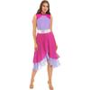 Womens Color Block Dance Dress Sleeveless Mock Neck Design Split Asymmetrical Hem Performance Wear