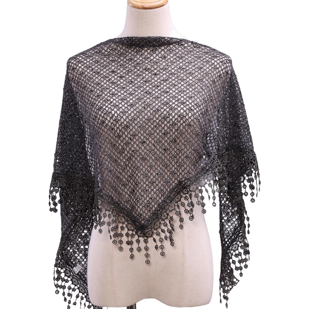 

Polyester Hollow Triangle Scarf Breathable Sequin Decor Scarf Vintage Women s Scarf Shawl Bridal темно-сірий колір