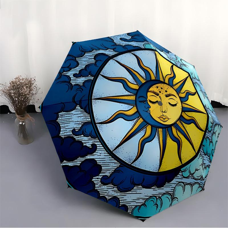 1pc Sun Moon Automatic Open/close Folding Compact Umbrella, 8-Rib Sturdy Canopy, Lightweight Portable, Everyday Use, Gift, Outdoor Umbrella, Travel Es