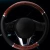 Universal Auto Bil Rattdeksel Mahogni Tre Lær Passform 38cm Rattdeksler Bilinteriør