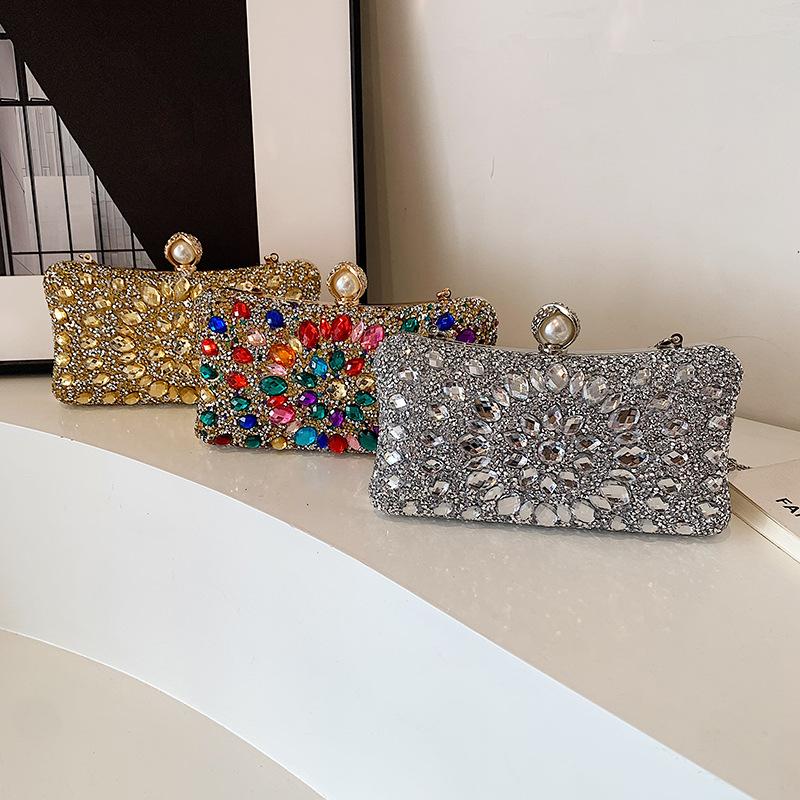 Bag women's bag 2025 new European and American fashion colored diamond foreign style shoulder bag ins texture messenger chain box bag