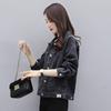 Womens Cropped Denim Jacket With Back Slit Front Button Batwing Sleeves Functional Pockets