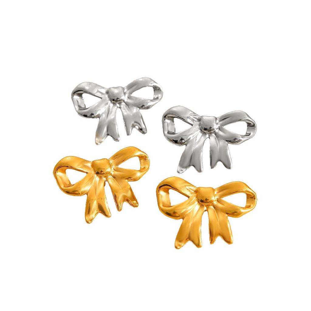 Versatile Titanium Steel 18K Gold Bow Earrings: Women's High-End European/American Style