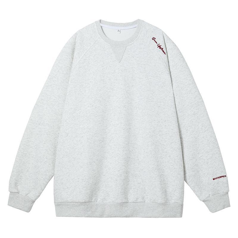 

Мужской винтажный тяжелый свитшот с круглым вырезом, сшивной, с вышивкой и рукавами реглан L серый/белый