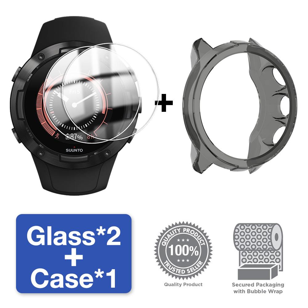 Glass+Case for Suunto 9/7 Screen Protector Tempered Glass & Soft TPU Protective Bumper Cover for Suunto 9 Baro Accessories Set