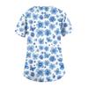 Women's Fashionable V-neck Workwear Printed Short Sleeved Pocket Side Slit Workwear Basic Pullover Top