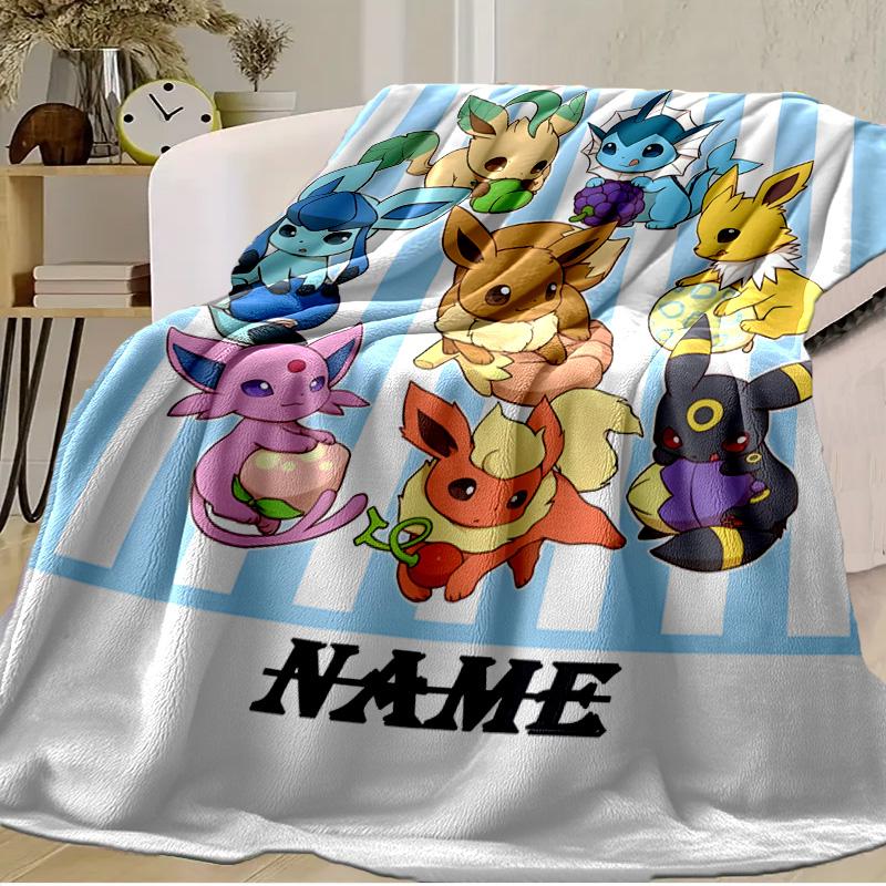 Custom Name Blanket Eeveelutions Moonlit Flannel blankets Patterns Throw Blanket All-Season Soft Gift for Couch, Bed, Camping Birthday gifts