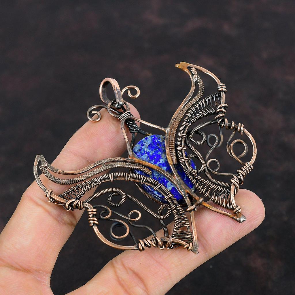Lapis Lazuli Pendant Copper Wire Wrapped Pendant Handmade Pendant Natural Gemstone Jewelry Butterfly Pendant Anniversary Gift Copper Jewelry