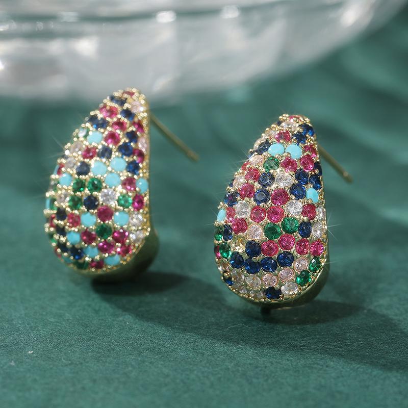 Elegant Full Colored Synthetic Zirconia Inlaid Stud Earrings Women's Exquisite Banquet Daily Versatile Jewelry Accessories Gifts