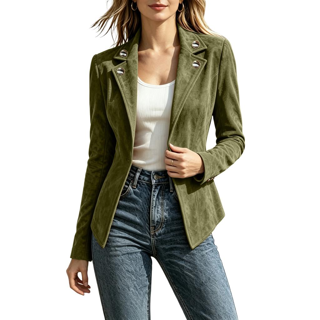 Giacca da Donna alla Moda Slim Fit Manica Lunga Collo a Revers Chiusura a Bottoni Cappotto Casual