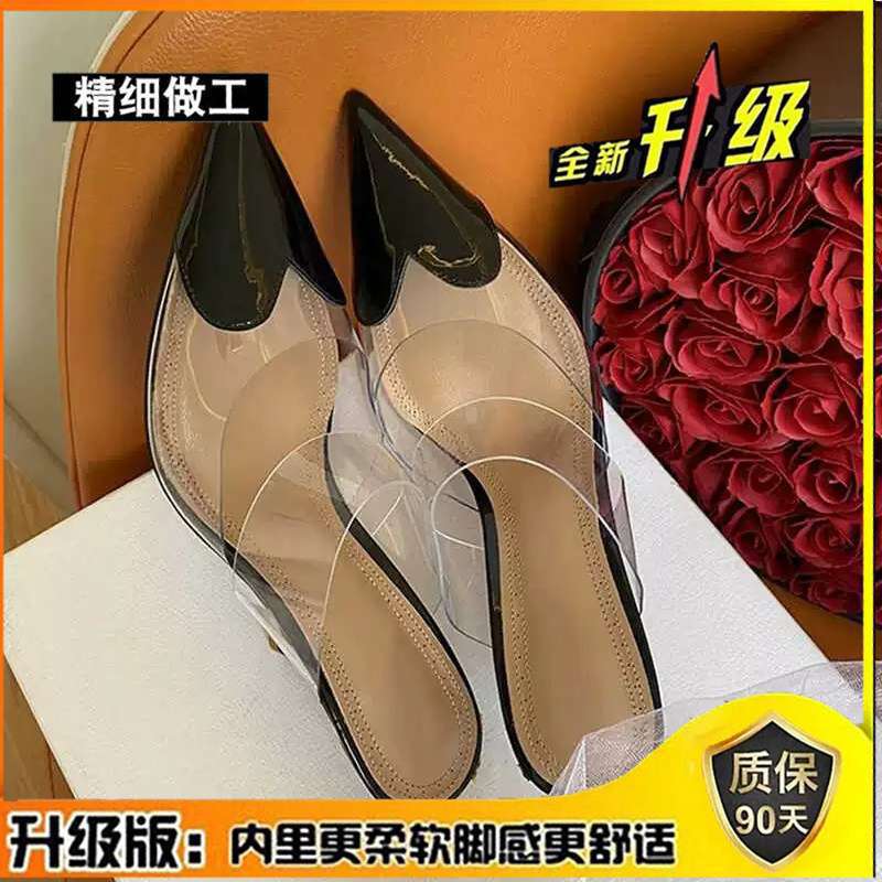 Transparent pointed love high-heeled slippers wear 2025 new French sexy thin-heeled light-mouth temperament high-heeled shoes