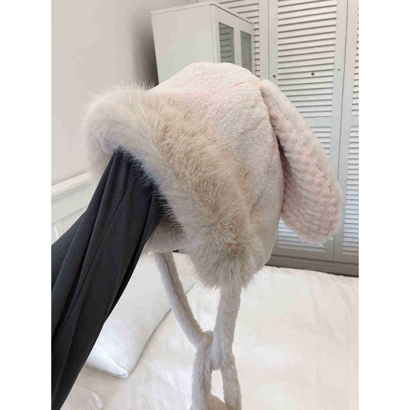 

Winter Hat Women s Furry Cute Rabbit Ears Lei Feng Hat Warm Ear Protection Hat Head Cold Hat Thickened Pullover Hat One Size