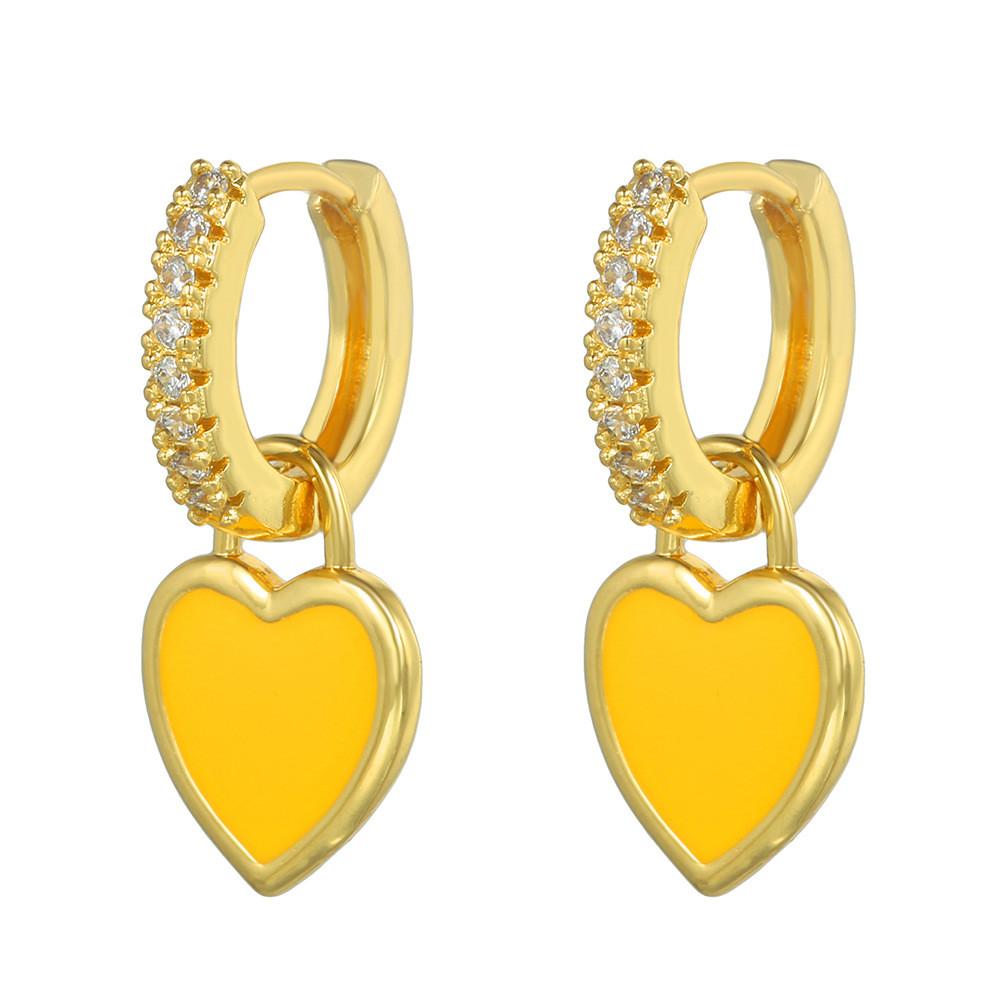 

Heart Shaped Copper Zirconia Earrings With Electroplated Finish For Women And Men жовтий
