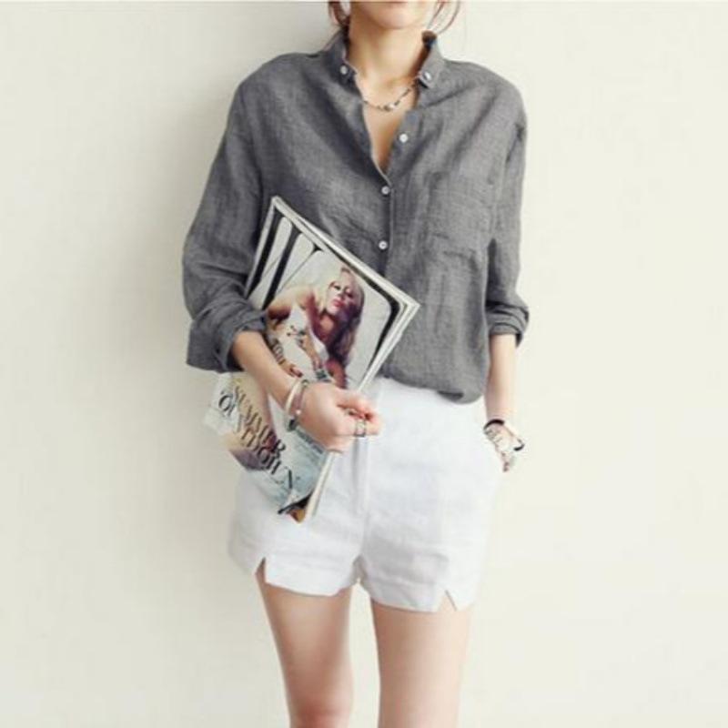 

Женская новая женская модная повседневная рубашка из хлопка и льна, женская с длинными рукавами, свободная 4XL