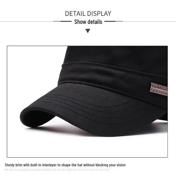 Men's Four-Season Breathable Flat Cap with Metal Logo - Outdoor Fashion Casual Sun Hat.