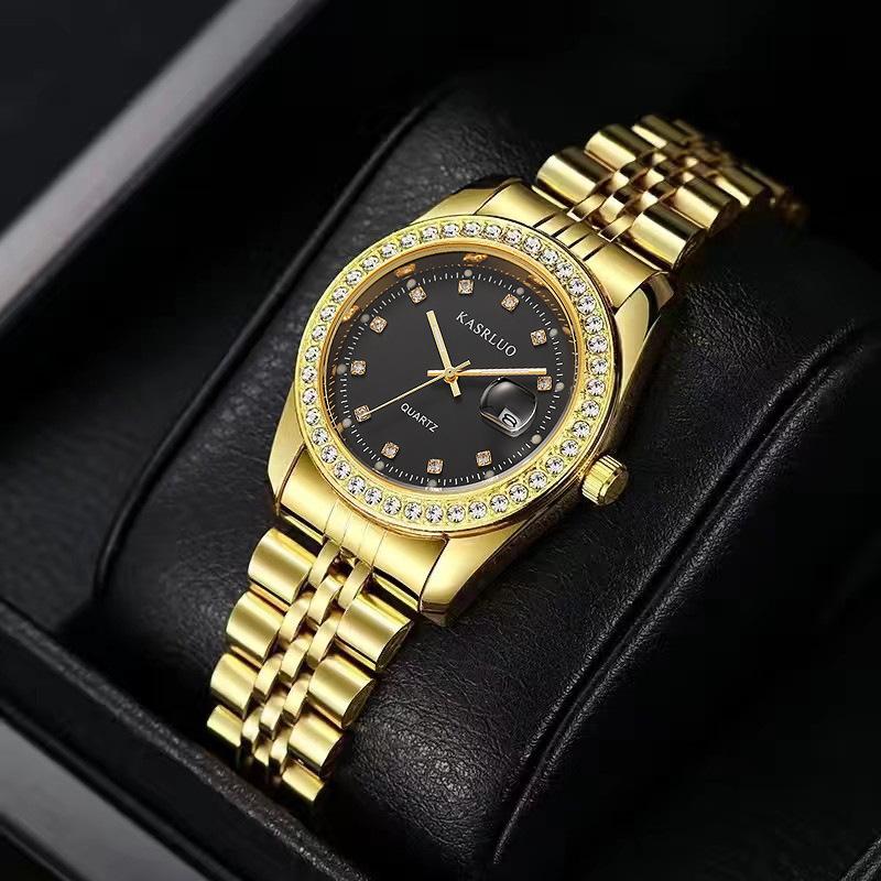Diamantbesetztes Stahlarmband Damen Laojia Serie Uhr Wasserdicht Kalender Lässig Multifunktionsuhr Leuchtend Quarz