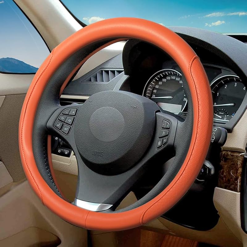 VARGTR Microfiber Leather Steering Wheel Cover With Classic Embossing, Anti-Slip Breathable Auto Car Wheel Protector, Fit 15 Inch (Beige)