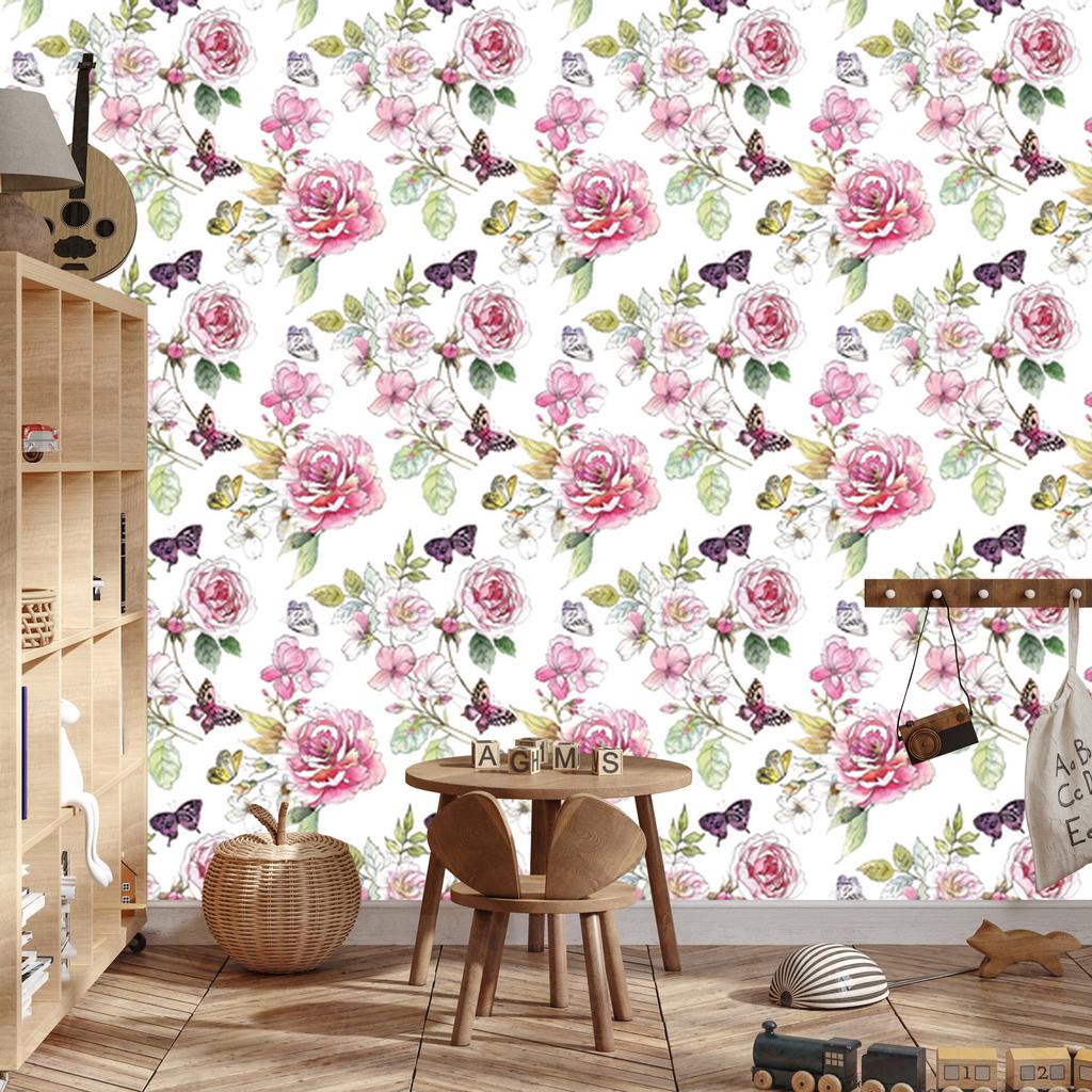 Meadow Flowers and Roses Wallpaper In Watercolor Style 50x1000