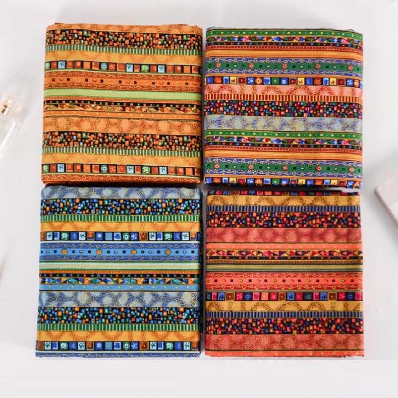Ethnic Multi-Color Printed Cotton-Linen Fabric Set for DIY Patchwork & Tablecloths